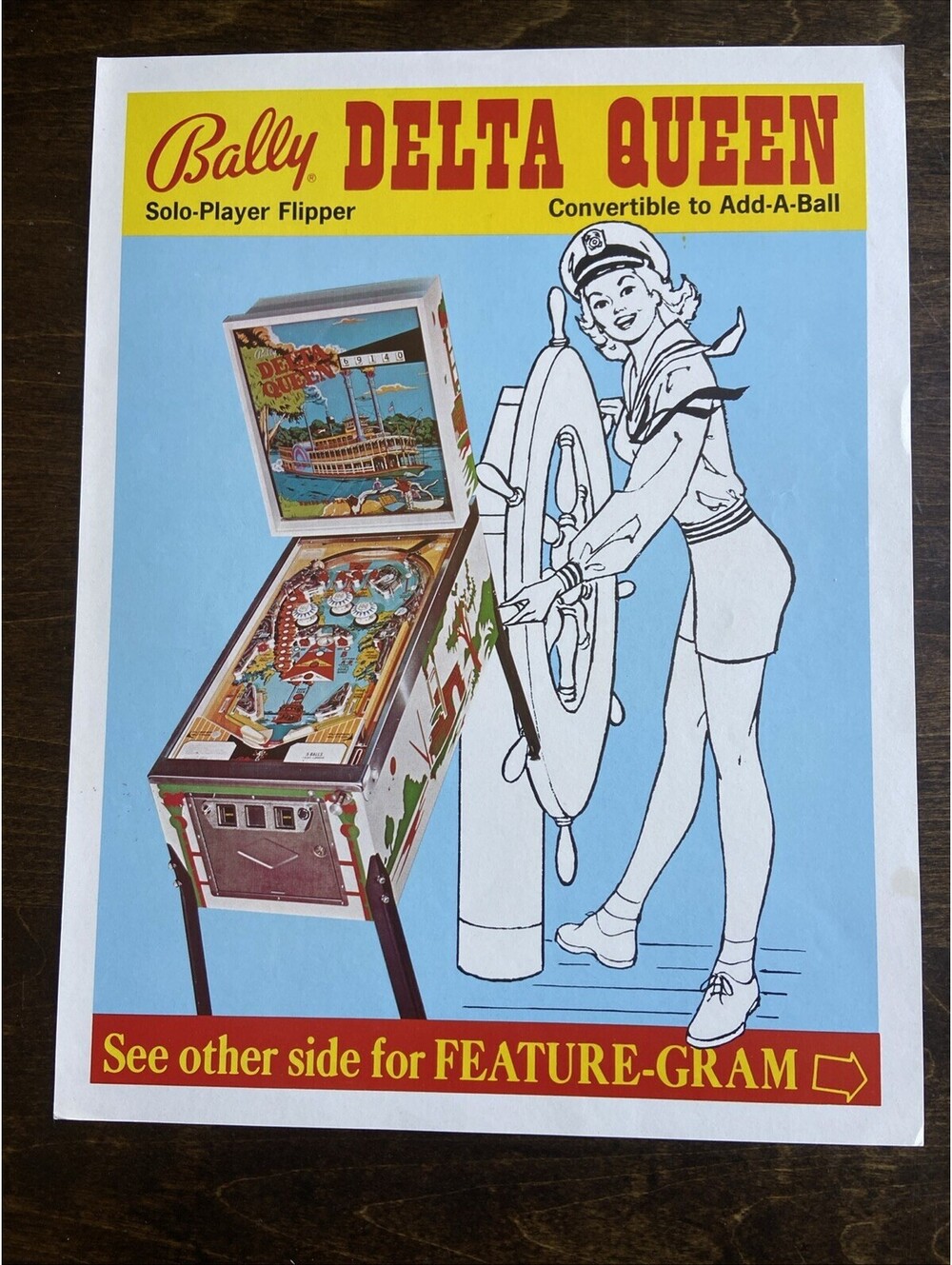 Bally Delta Queen Pinball FLYER Original Ad Promo Poster Not PCB